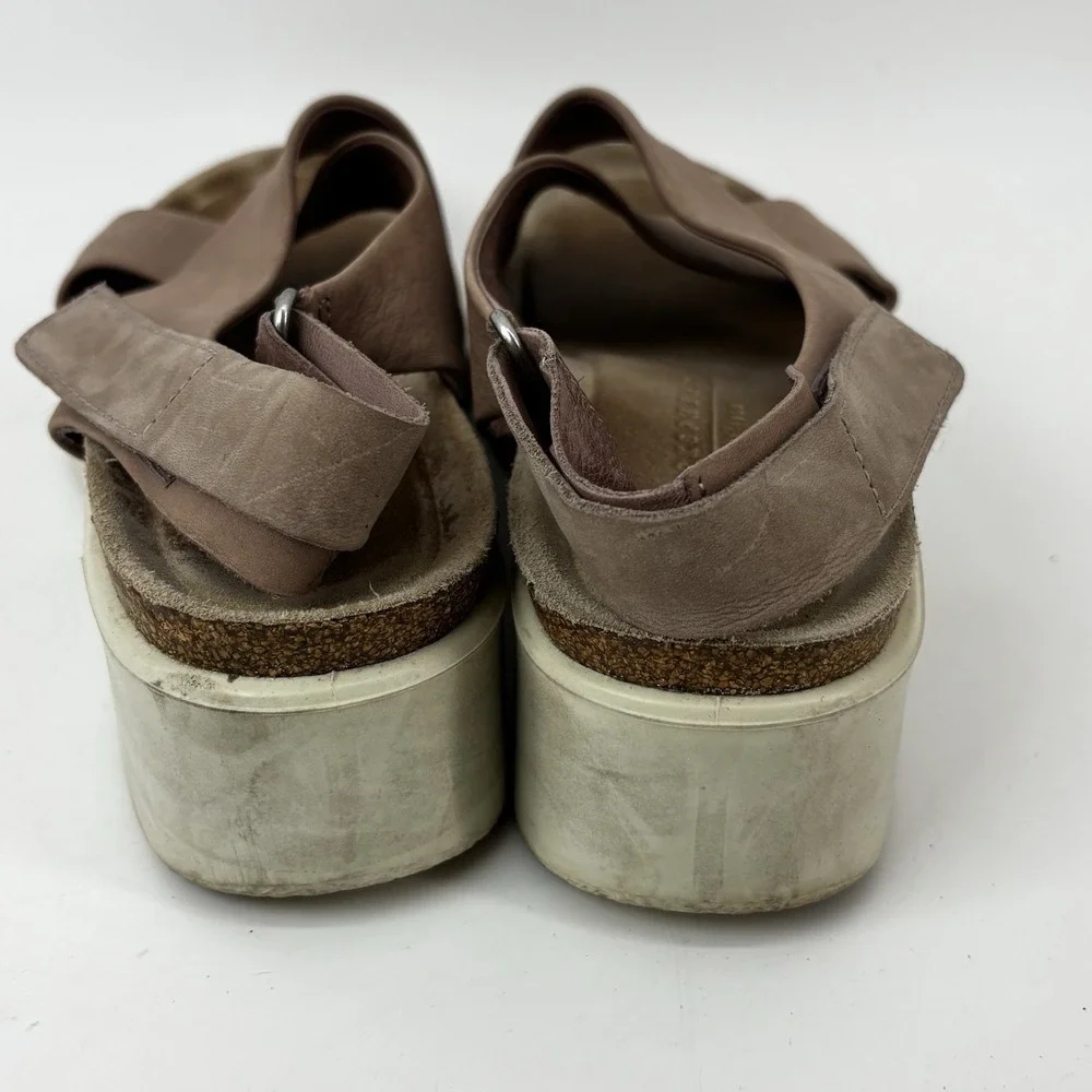 ECCO Flowt Wedge Cork TanPinkLeather Slingback Comfort Sandals WomenEU 38 US 7.5
