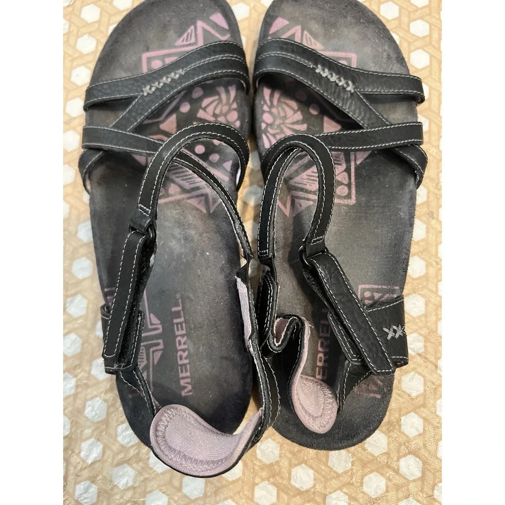 Merrell Black Lilac Keepsake Strappy A Leather Sandals Women's Size 8