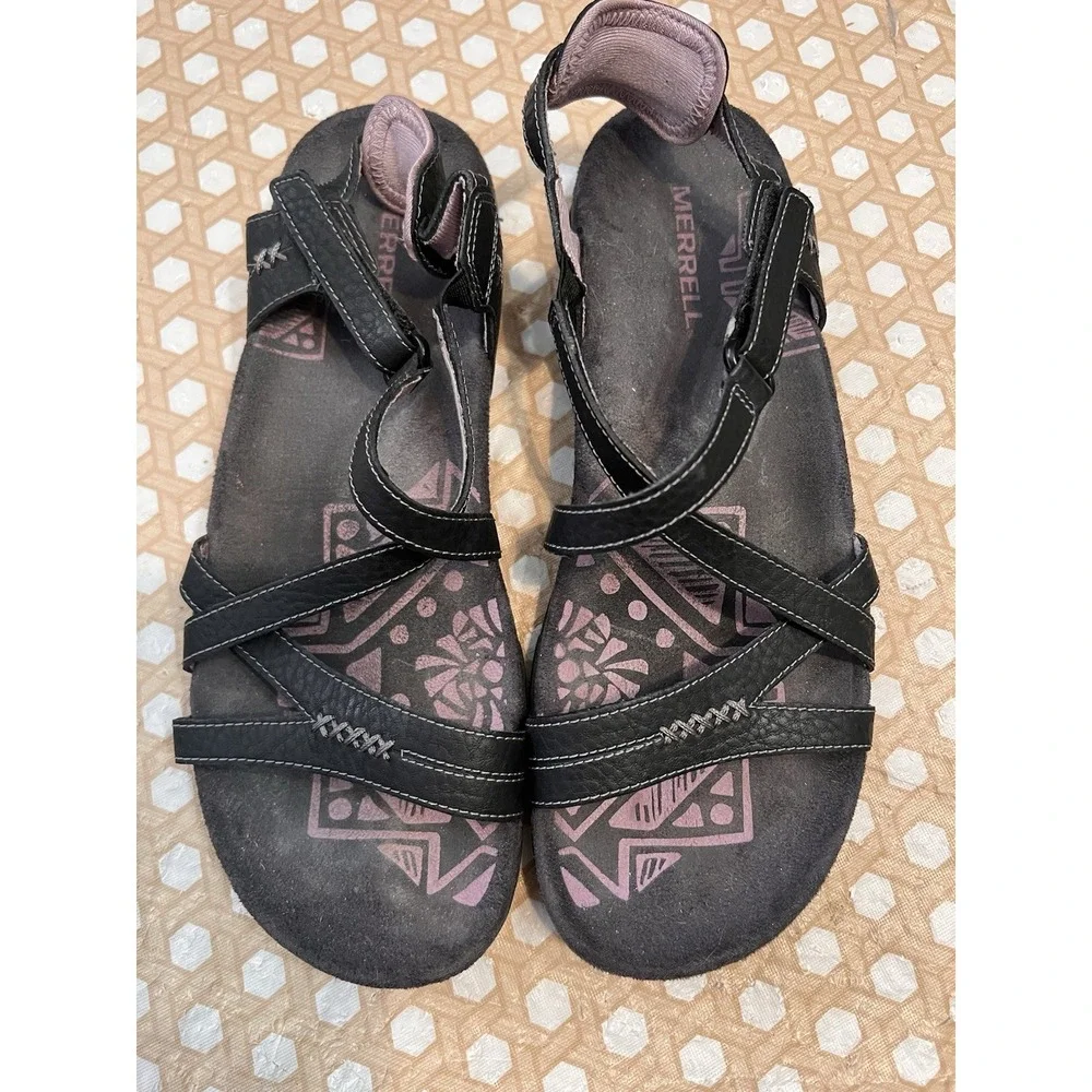 Merrell Black Lilac Keepsake Strappy A Leather Sandals Women's Size 8