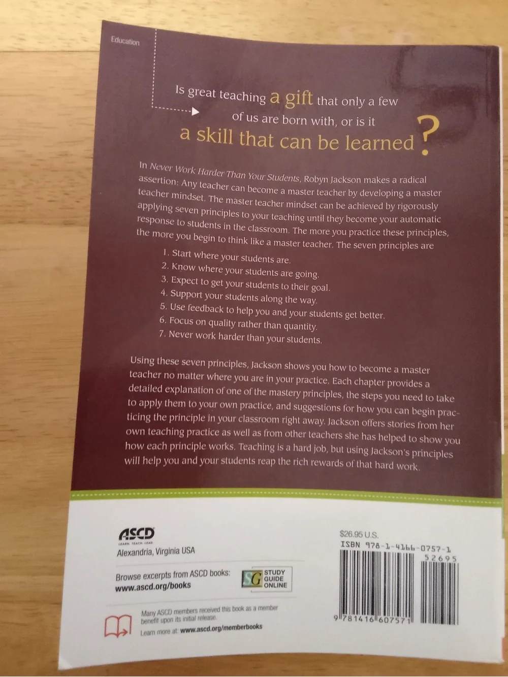Never Work Harder Than Your Students Robyn R Jackson ASCD 2009 Paperback