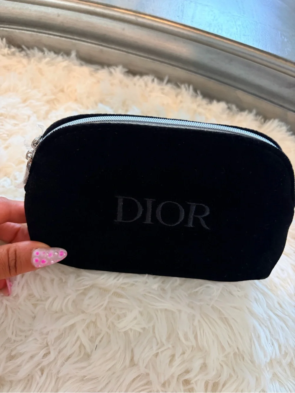 Dior Black Embroidered Cosmetic Pouch