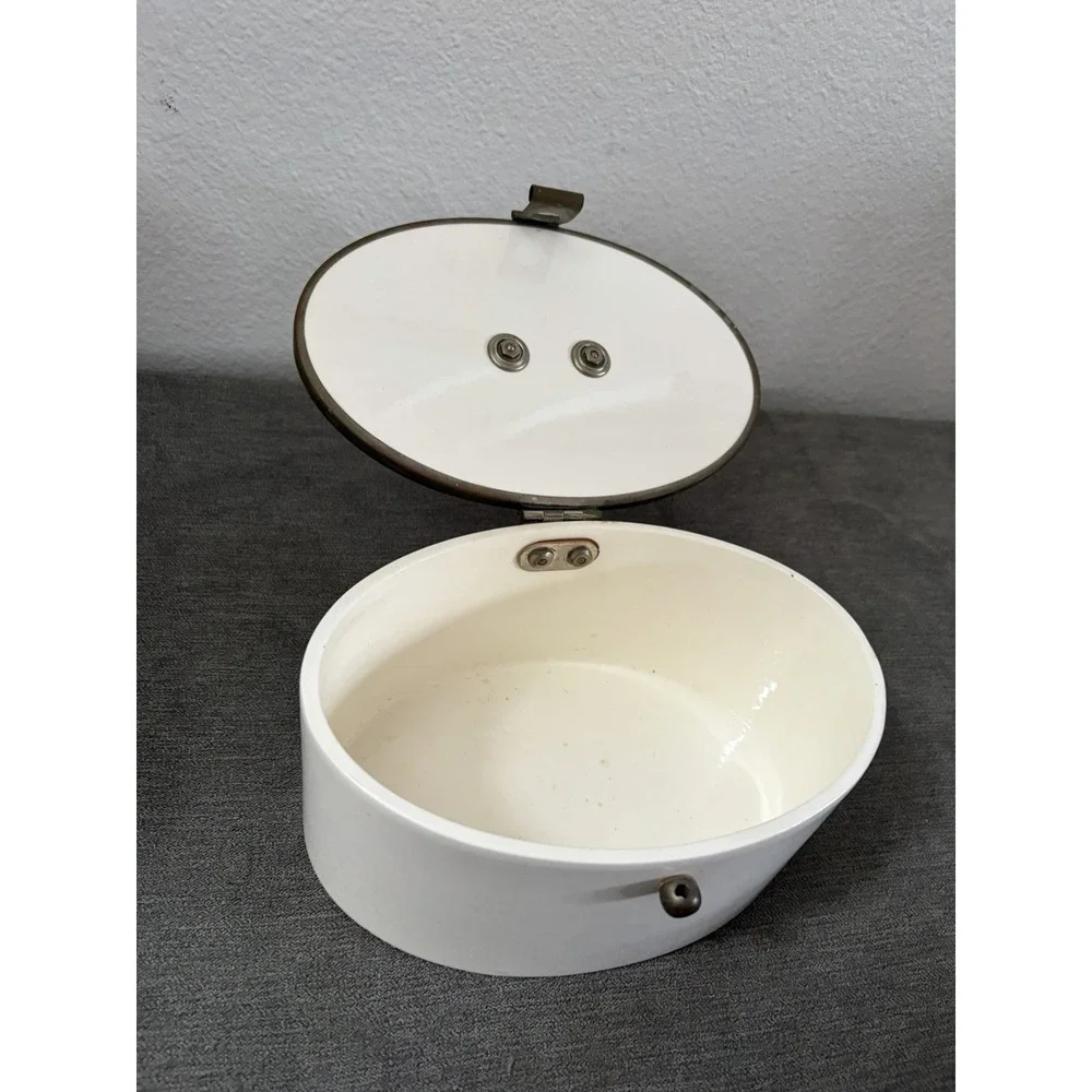 Rare Antique White Porcelain Ceramic Round Hinged Storage Box 8