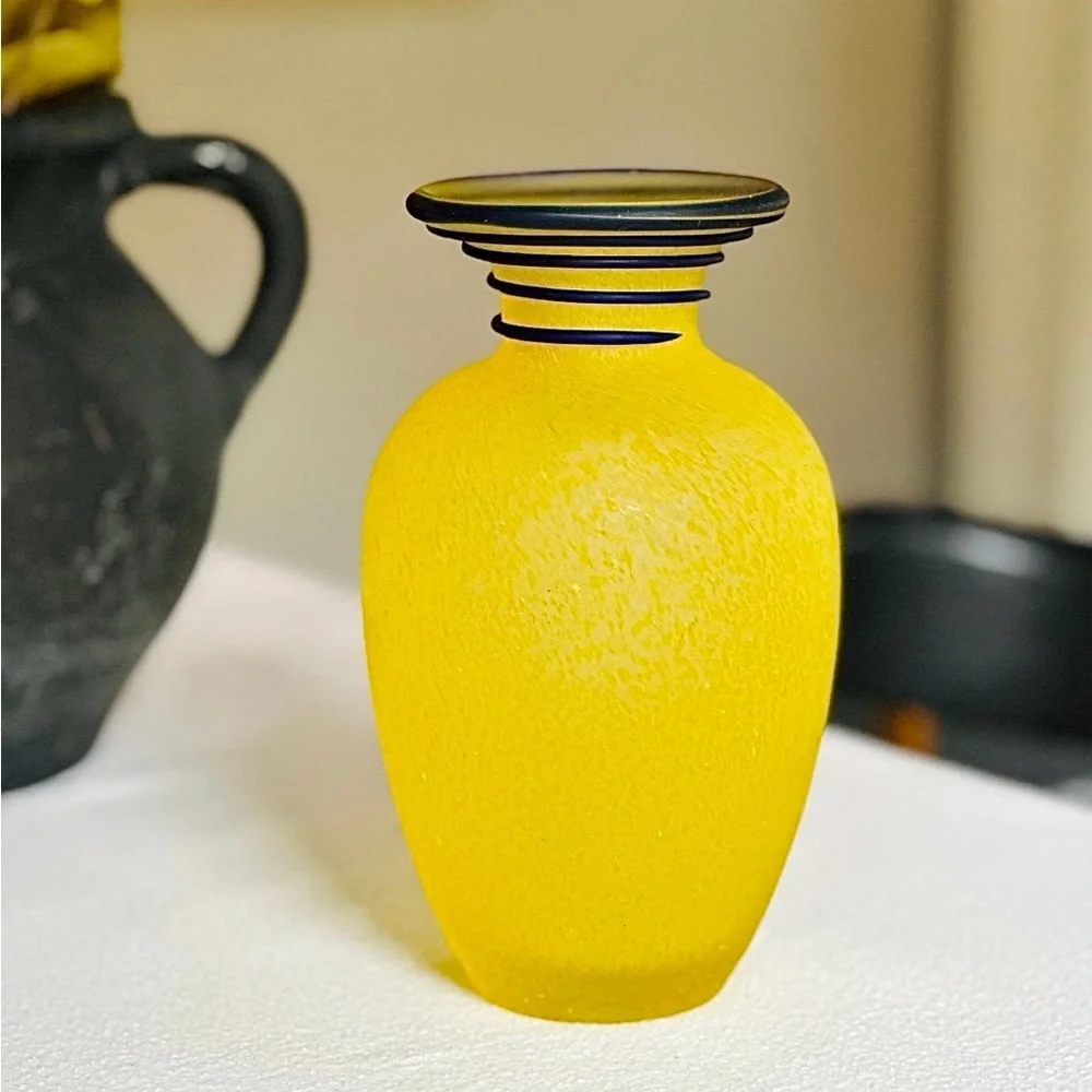 Vibrant Yellow Vase with Cobalt Accents