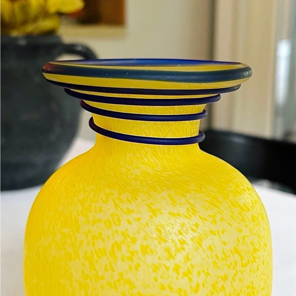 Vibrant Yellow Vase with Cobalt Accents