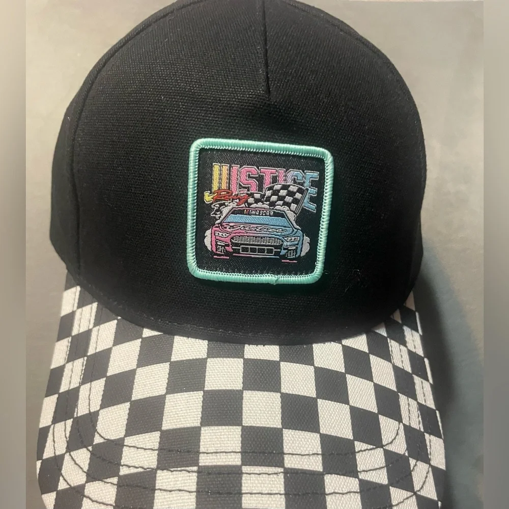 NWT Justice x NASCAR Girls‎ Adjustable Baseball Cap Checkered Racing Hat OSFM
