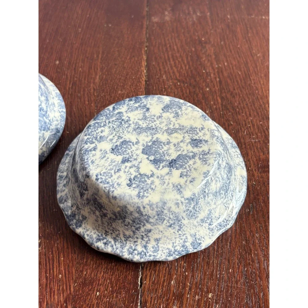 Ceramic Crab Chilled Dip Bowl Set Blue‎ Spongeware 2 Piece Iced Server Coastal