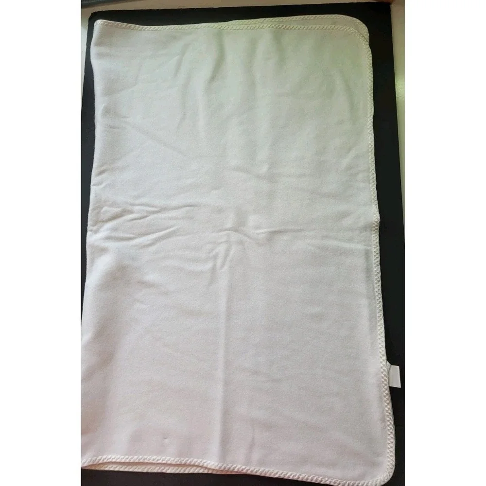 Vintage Baby Dior White Baby Blanket 36 x 30 Luxury Nursery Cotton Satin Edge