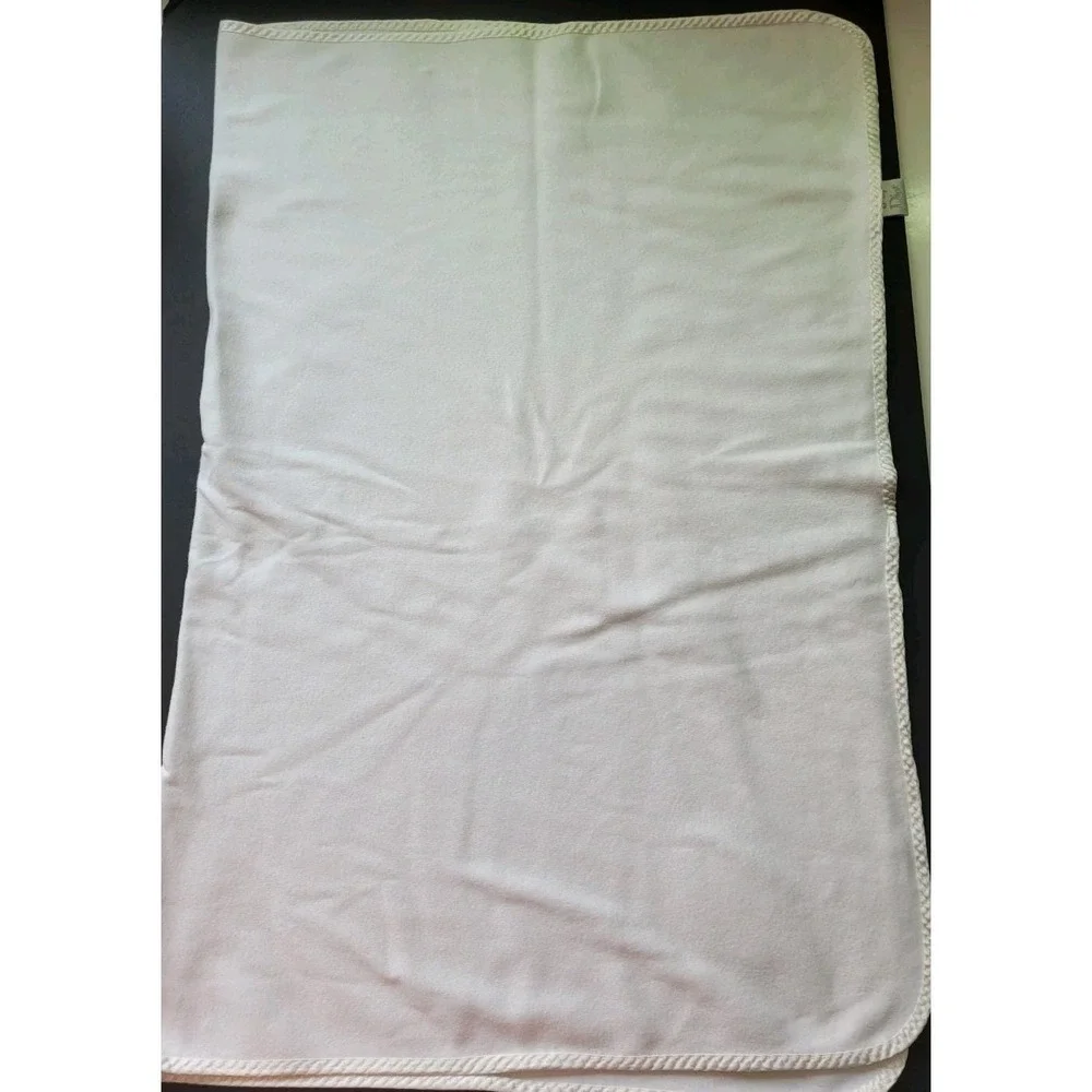 Vintage Baby Dior White Baby Blanket 36 x 30 Luxury Nursery Cotton Satin Edge