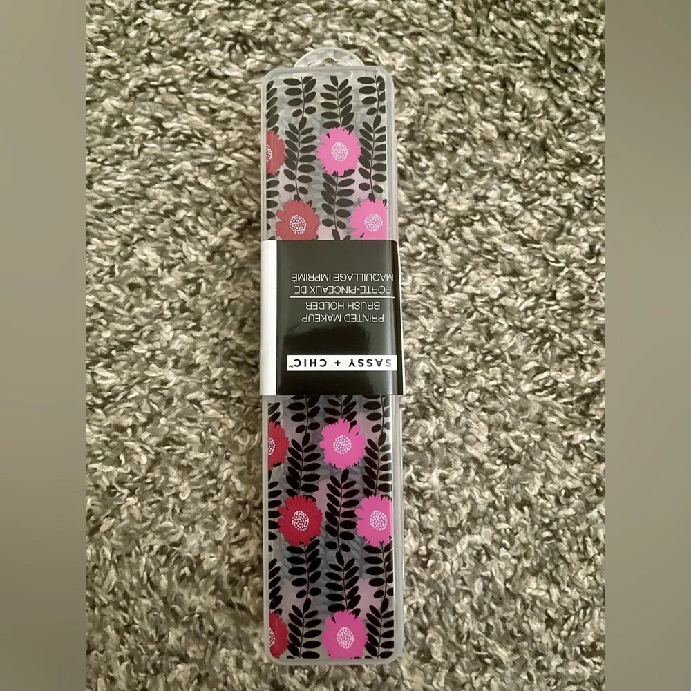 Sassy + Chic Pink Floral Printed Makeup Brush Holder