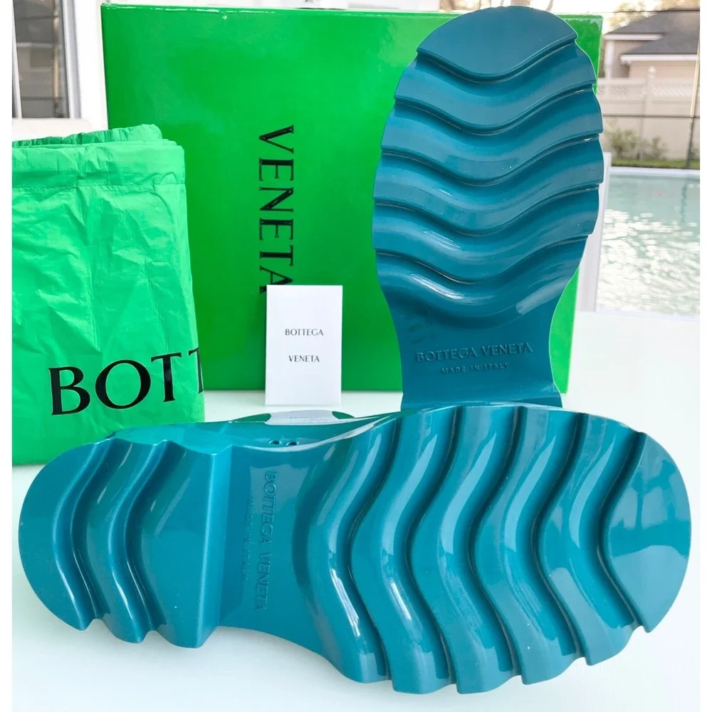 Bottega Veneta Teal Gloss Rain Boots