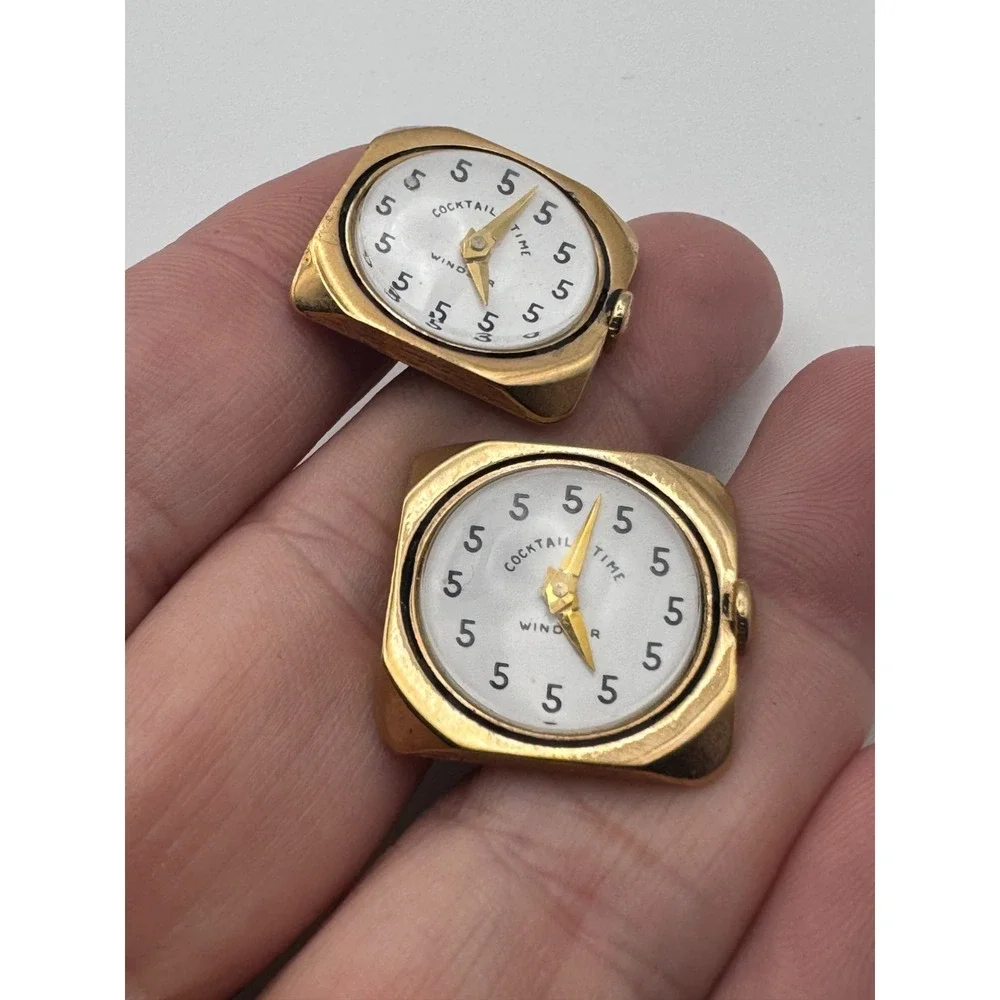 Vintage Watch Cufflinks Windsor Cocktail Time 5 O'Clock Somewhere Novelty