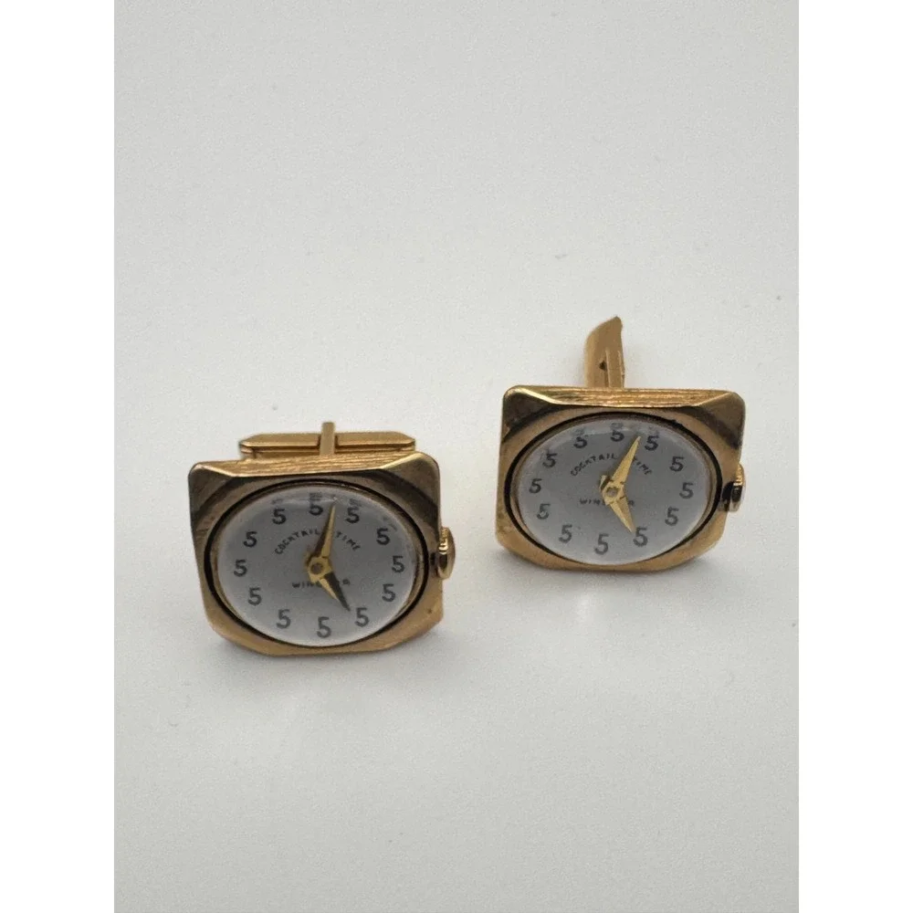 Vintage Watch Cufflinks Windsor Cocktail Time 5 O'Clock Somewhere Novelty