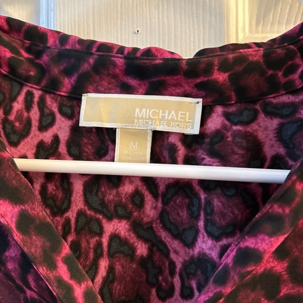 Michael Michael Kors Pink Leopard Print Button Down Blouse Long Sleeve Medium