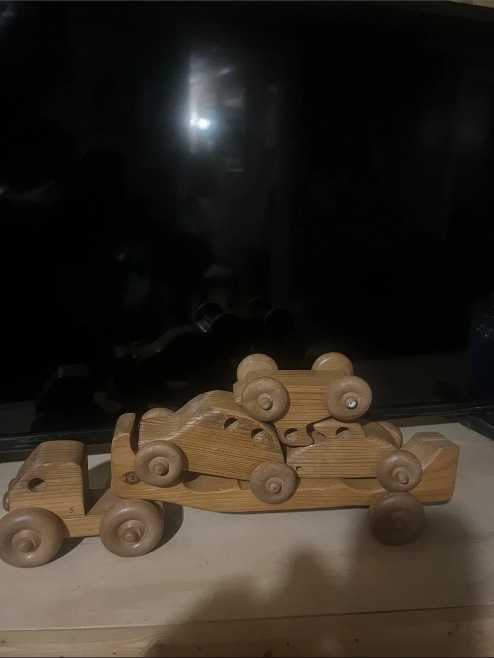 Wooden Car Carrier Playset in Brown – Classic Stackable Vehicles