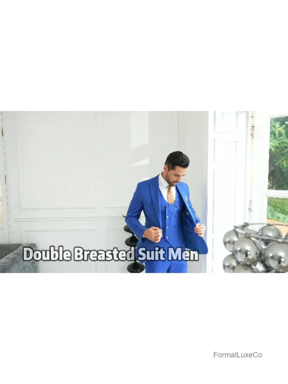 Mens Double Breasted Tuxedo Suit 3 Piece Wedding Groomsmen Metal Buttons