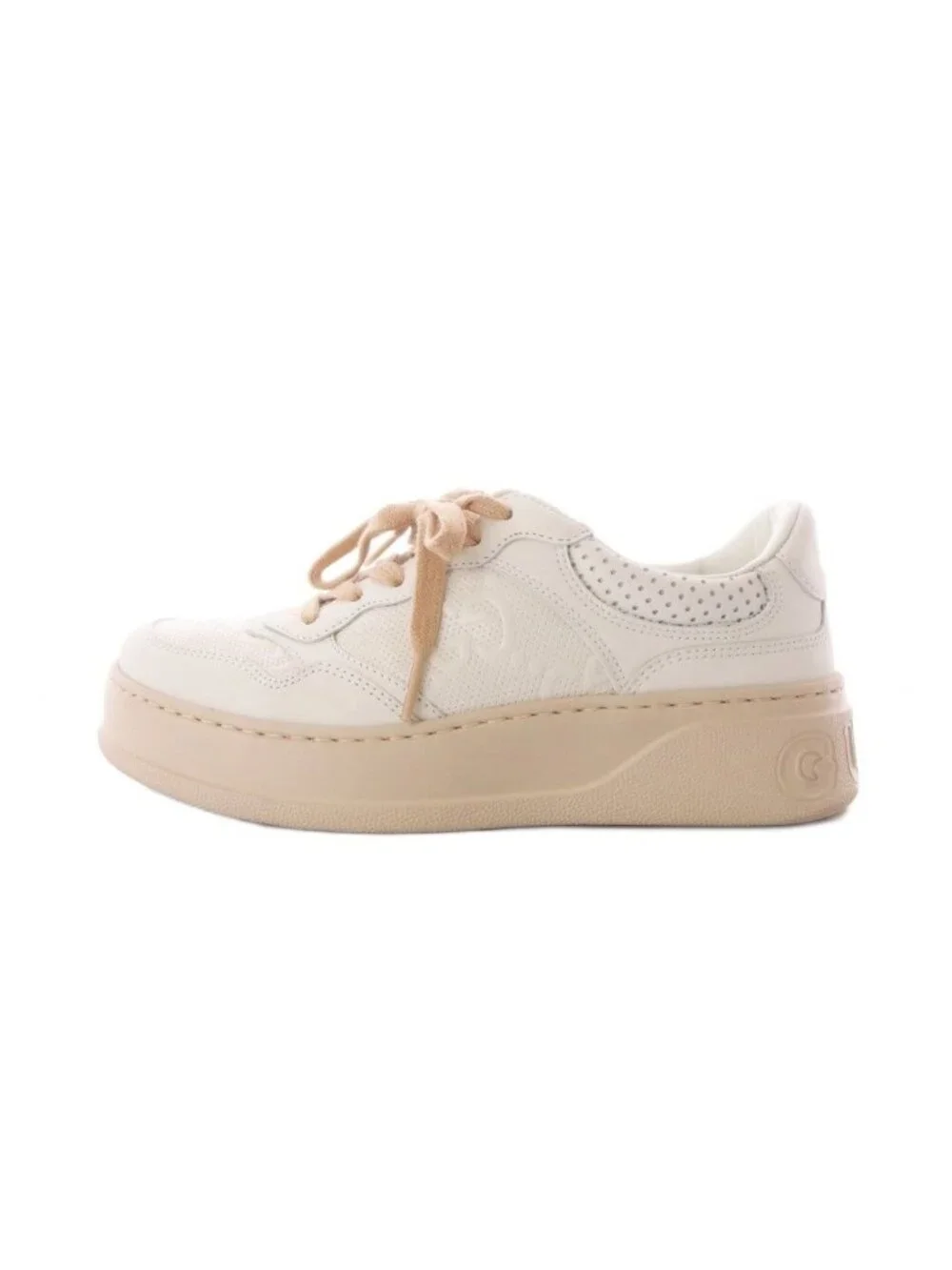 Gucci GG Embossed Chunky Sneakers Platform Leather White Pink