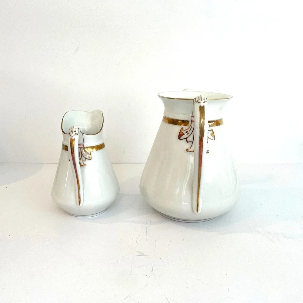 Antique CFH GDM Limoges France White Gold Porcelain Wedding Ring Teapot Creamer