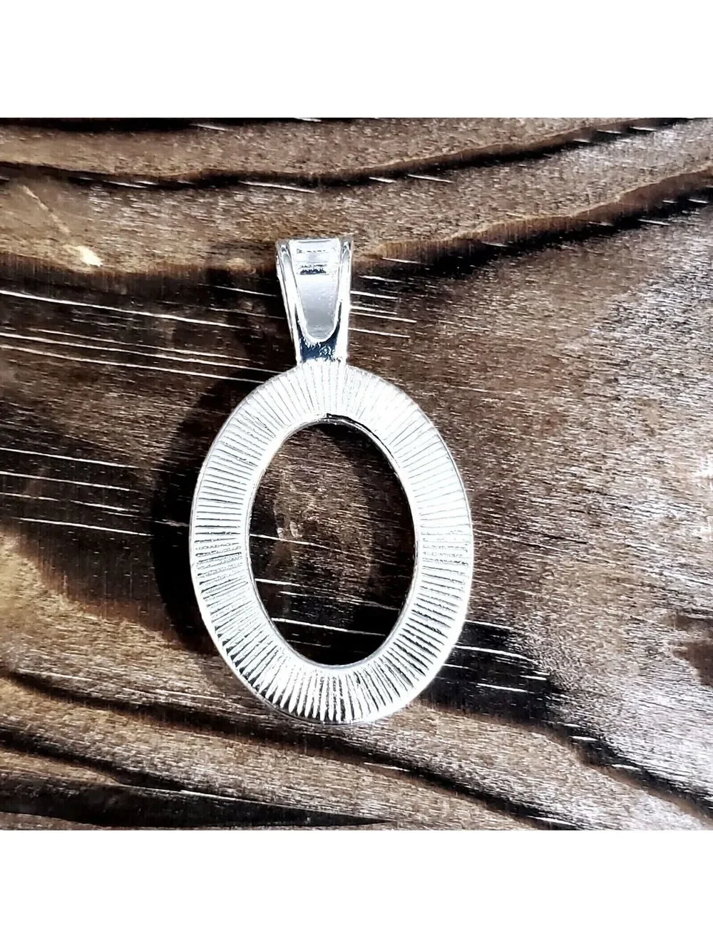 Sterling Silver Plated Art Deco Dotted 25x18mm Oval Cabochon Pendant Setting