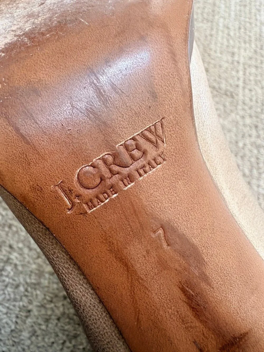 J. Crew Taupe Leather Foldover Heeled Platform Boots, Size 7