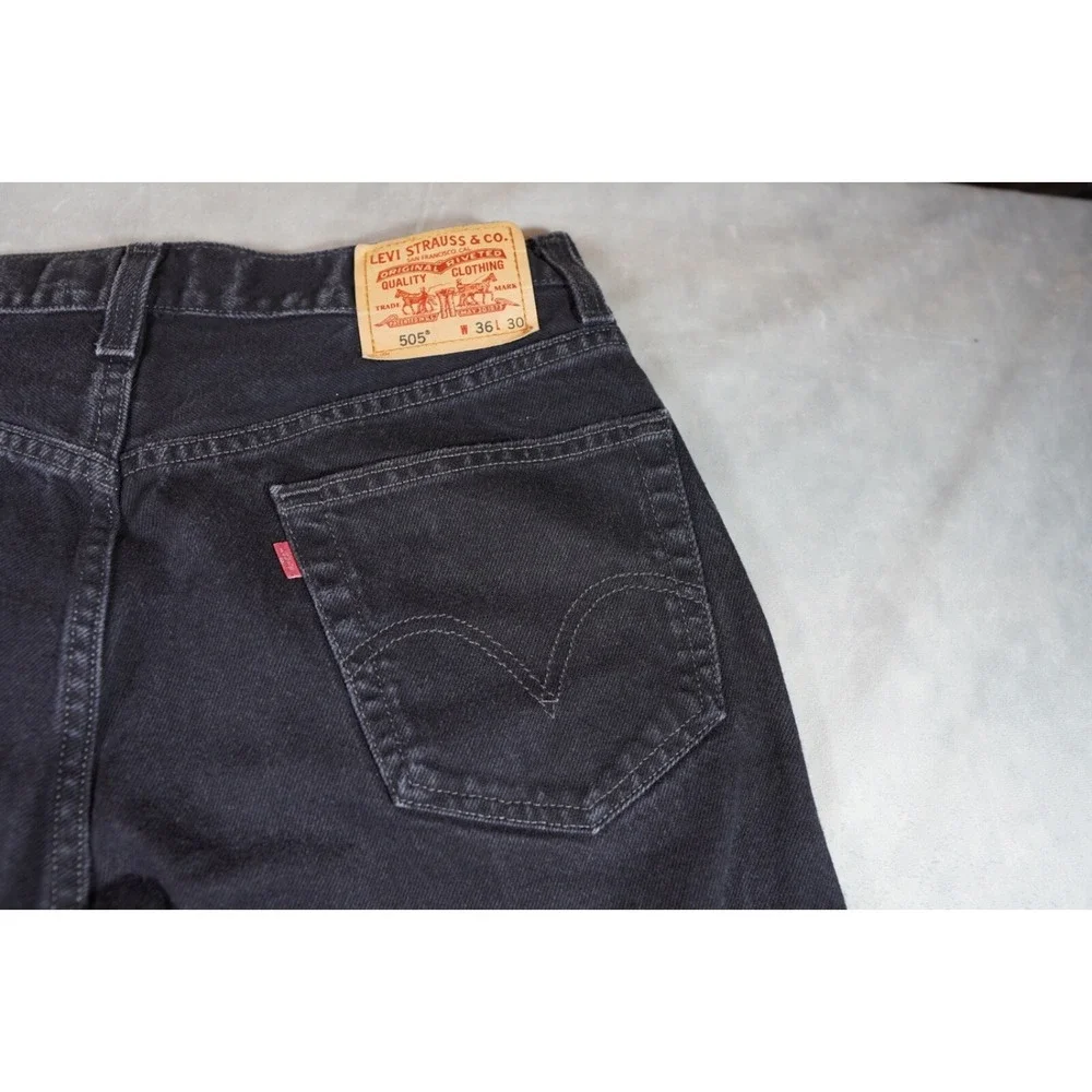 Levis 505 Jeans Mens‎ Size 36 x 30 Black Cotton Denim Straight Fit
