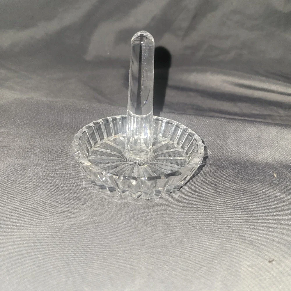 Clear Lead Glass Crystal Ring Holder Trinket Tray Jewelry Keeper Tabletop