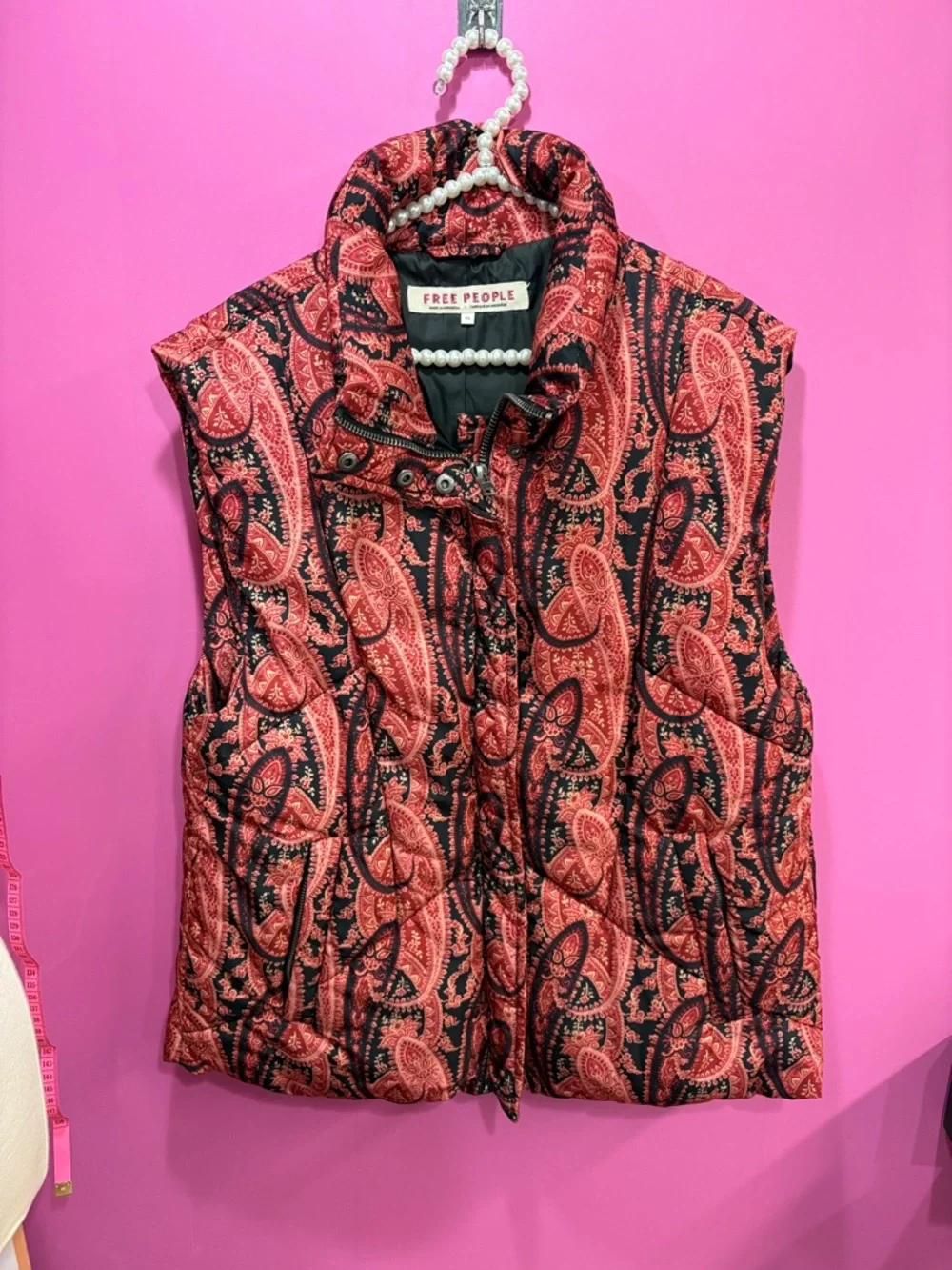 Free People Pink Paisley Quilted Vest