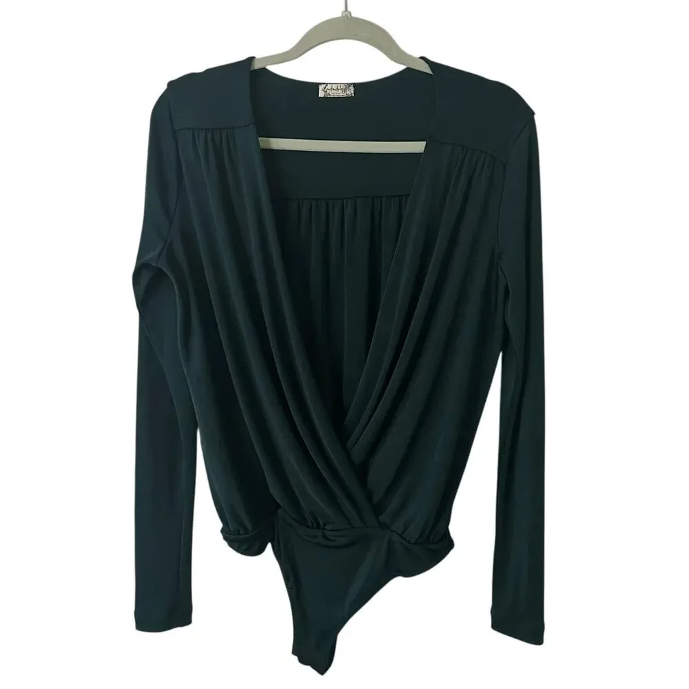 Free People Intimately dark green long sleeve v-neck bodysuit size M