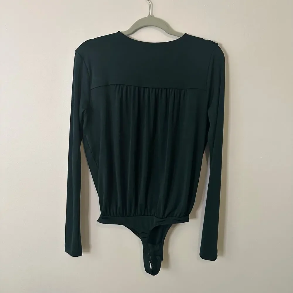 Free People Intimately dark green long sleeve v-neck bodysuit size M