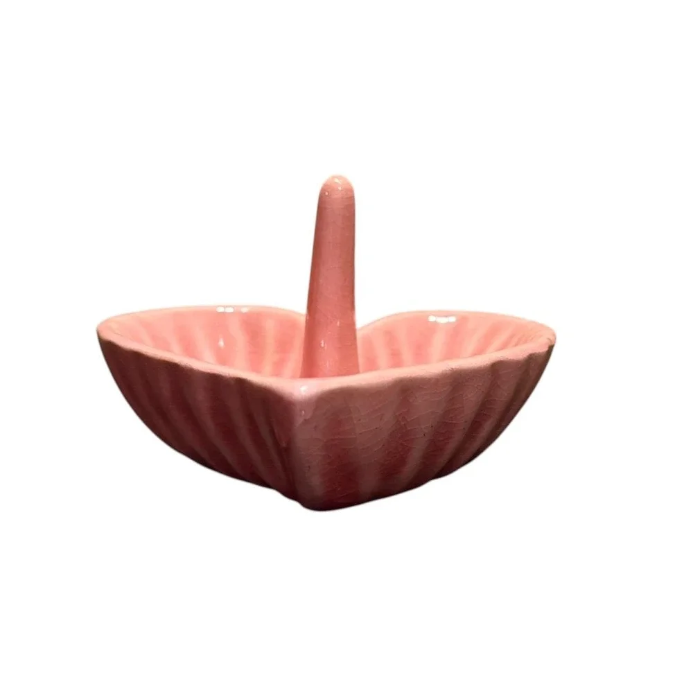 Vintage Pink Heart Ring Holder Dish Cottagecore Grandmillennial Coquette