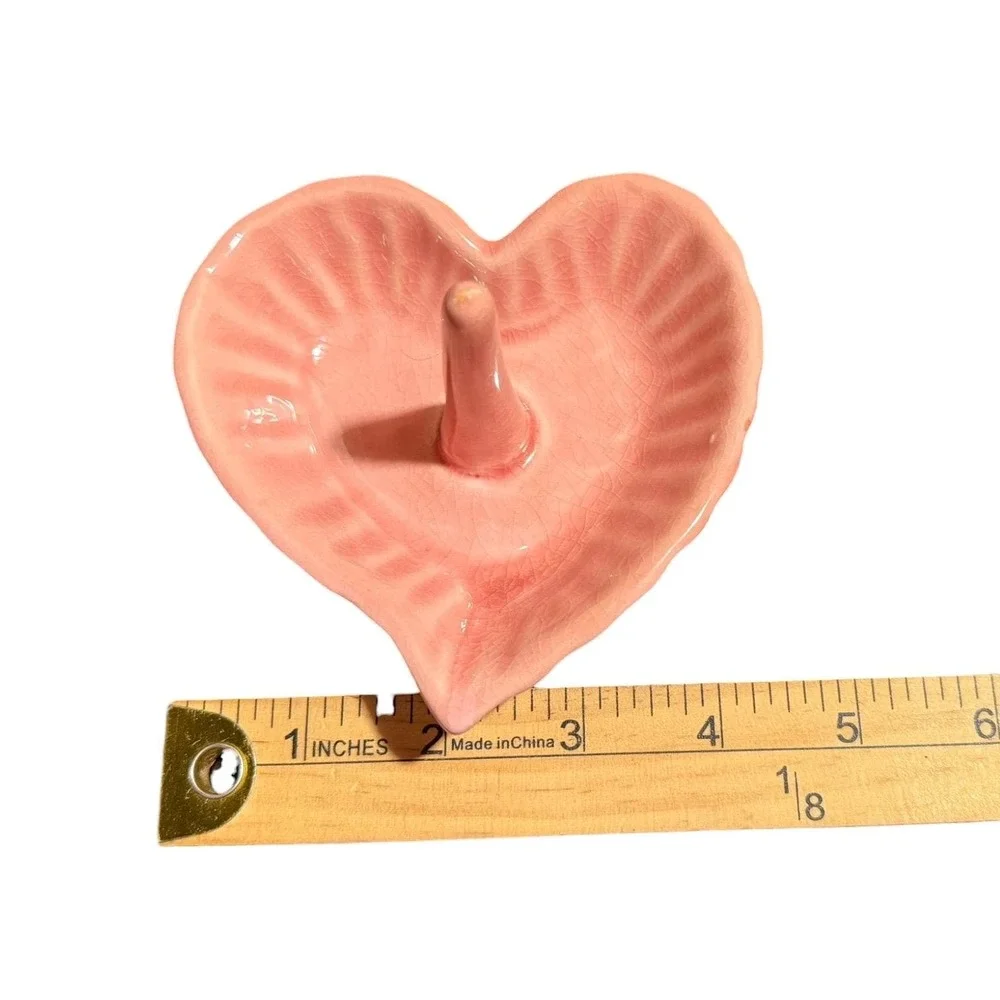 Vintage Pink Heart Ring Holder Dish Cottagecore Grandmillennial Coquette