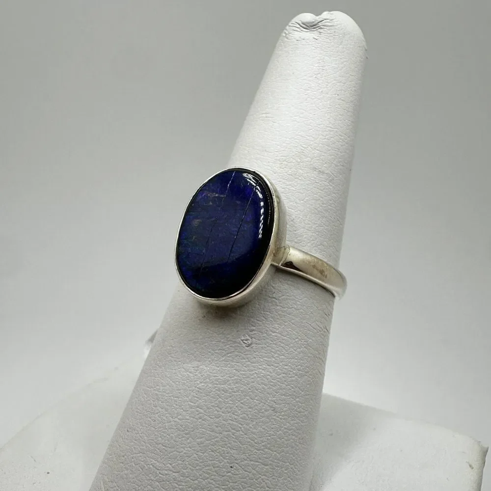 NWT oval cabochon Ammolite solitaire ring in solid sterling silver!‎