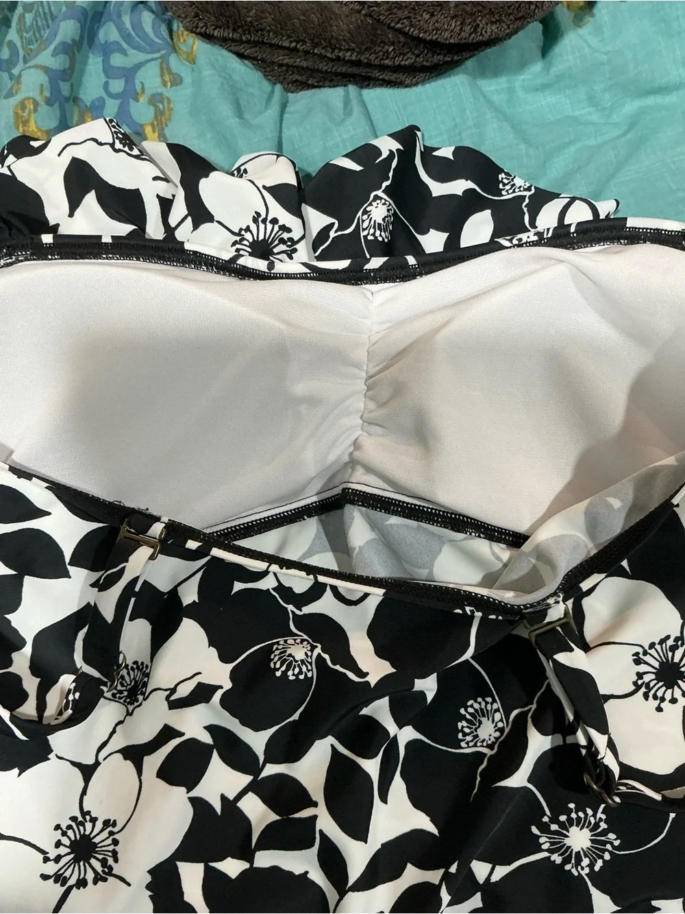 💙 NWT Island Escape Black White Ruffle Tankini Top - 14 (01419)
