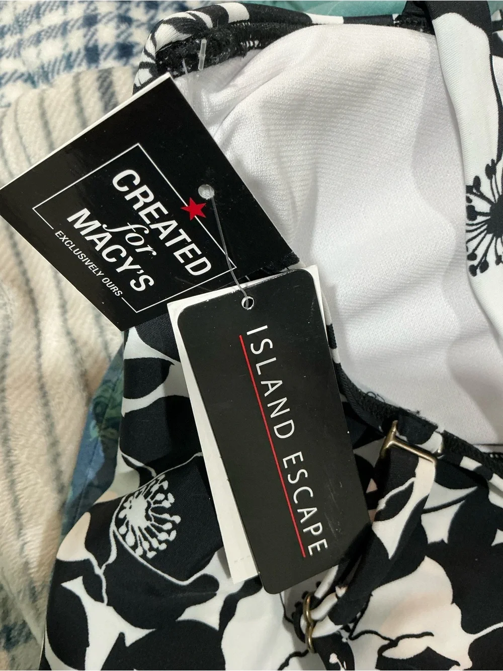 💙 NWT Island Escape Black White Ruffle Tankini Top - 14 (01419)