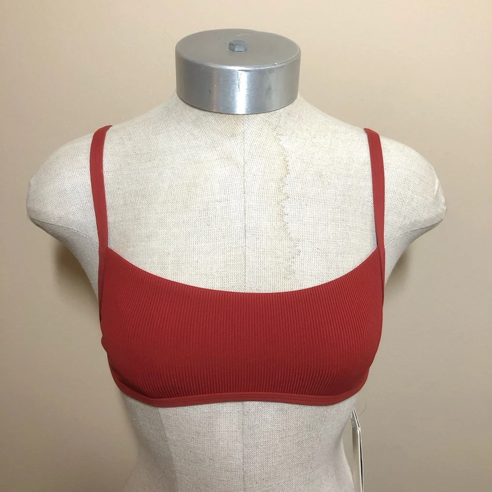 L*Space Gemma Redwood rust bikini top rib ribbed fabric earth tone minimalist