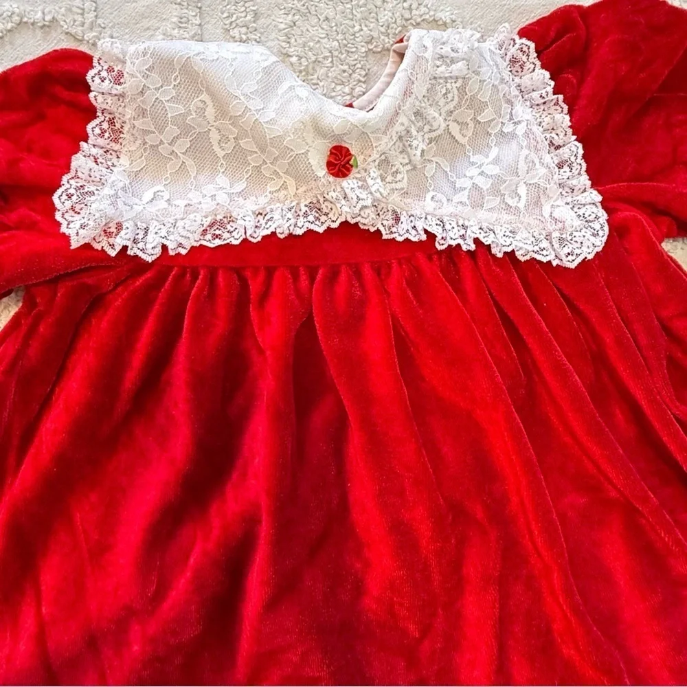 Red Velvet Baby Dress with Lace Trim