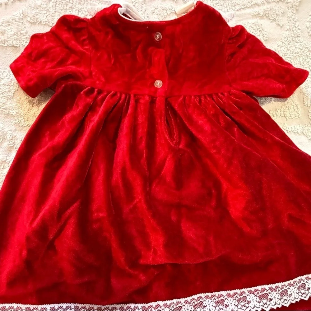 Red Velvet Baby Dress with Lace Trim