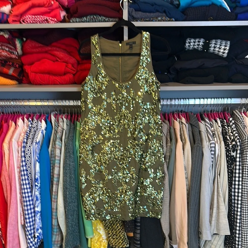 J Crew olive sequin sleeveless dress size 4