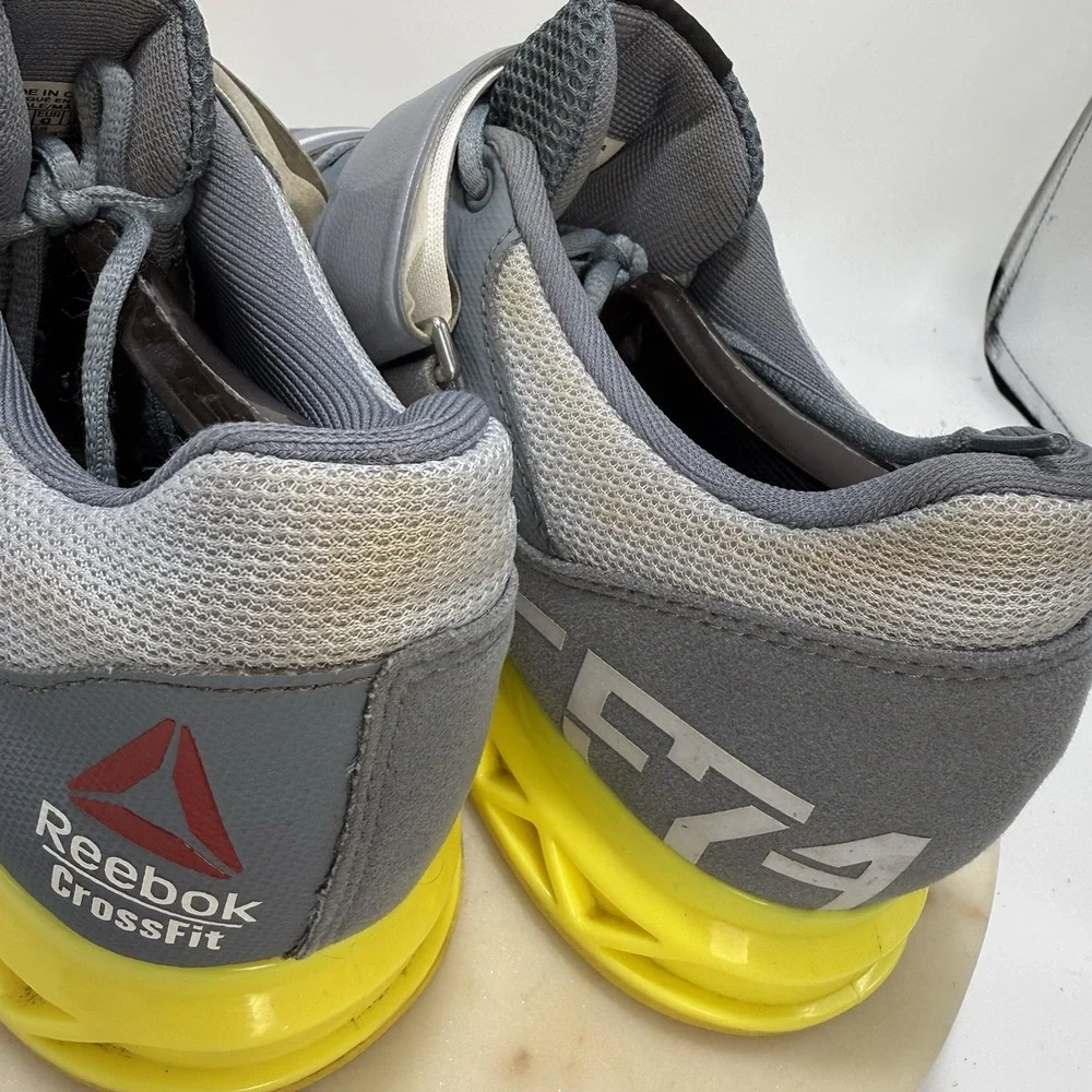 Reebok Lifter 2.0 CrossFit Weightlifting Shoes Gray/Yellow Low Top Dual Strap 10