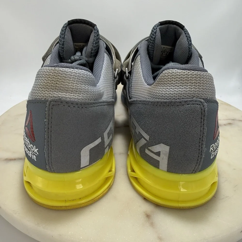 Reebok Lifter 2.0 CrossFit Weightlifting Shoes Gray/Yellow Low Top Dual Strap 10