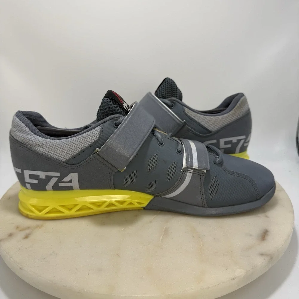 Reebok Lifter 2.0 CrossFit Weightlifting Shoes Gray/Yellow Low Top Dual Strap 10