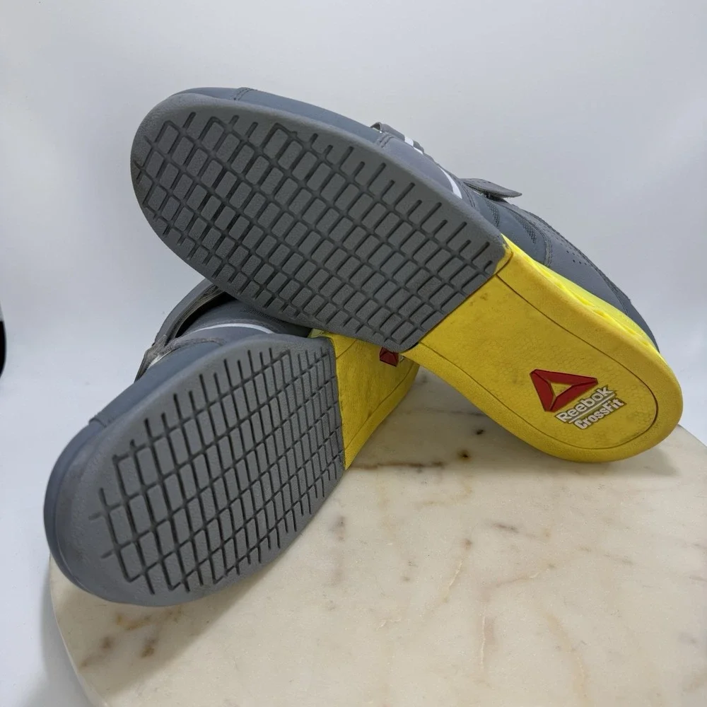 Reebok Lifter 2.0 CrossFit Weightlifting Shoes Gray/Yellow Low Top Dual Strap 10