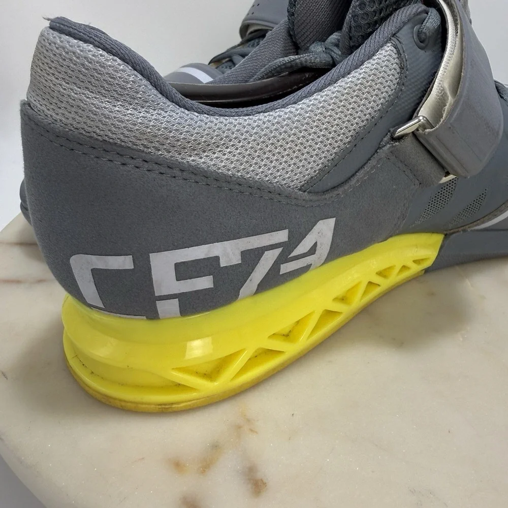 Reebok Lifter 2.0 CrossFit Weightlifting Shoes Gray/Yellow Low Top Dual Strap 10