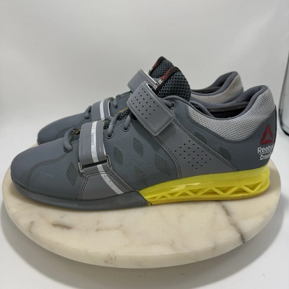 Reebok Lifter 2.0 CrossFit Weightlifting Shoes Gray/Yellow Low Top Dual Strap 10