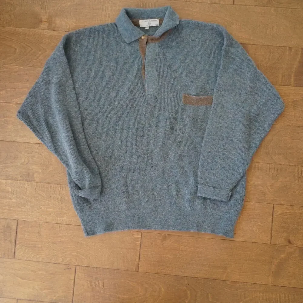 Luciano barbera Men’s 1/4 Zip Sweater Blue Wool Alpaca SZ 52-Large Made in Italy