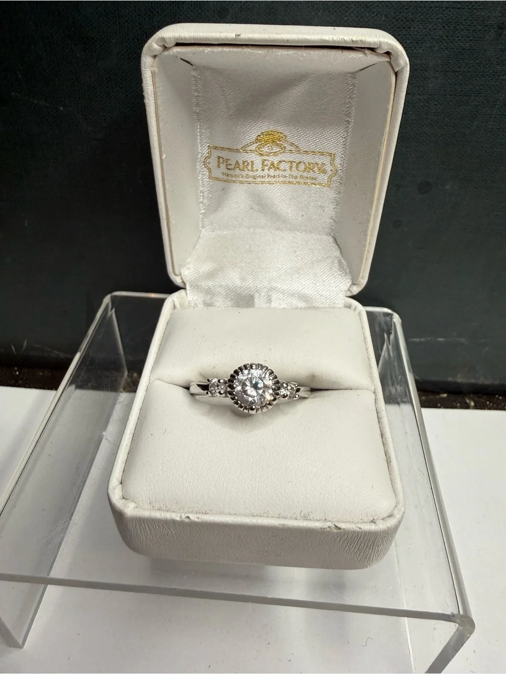 VTG Silver Tone Round Brilliant Cut CZ Ring