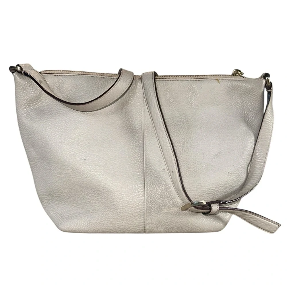 Kate Spade New York Hobo Bag Beige Pebbled Leather Crossbody