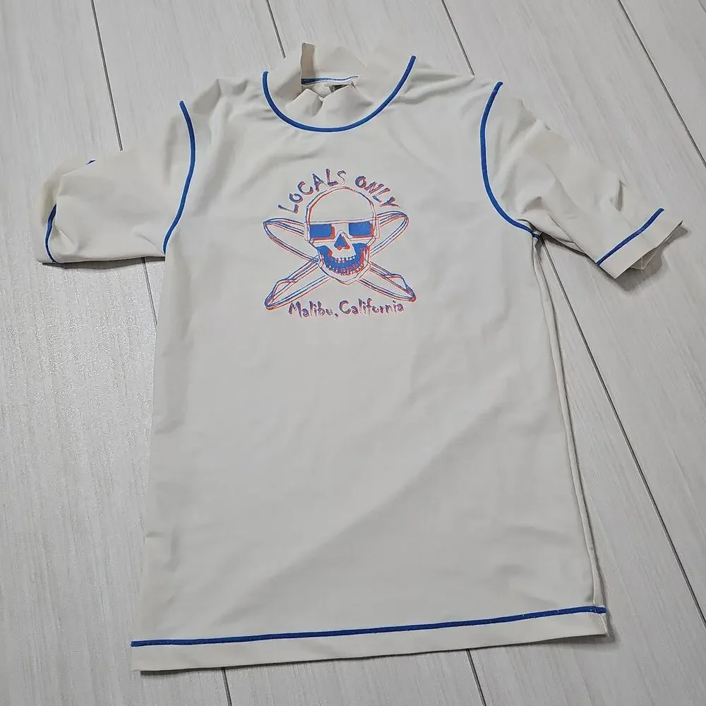 Cherokee Kids Rash‎ Guard L Malibu California Locals Only Skull Surf Shirt