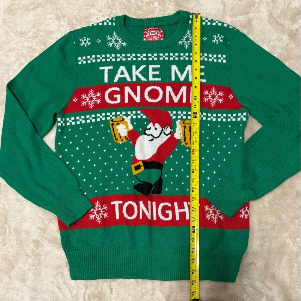 NWT Take Me Gnome Tonight Ugly Christmas Sweater Gnome Beer Funny Holiday‎ Green