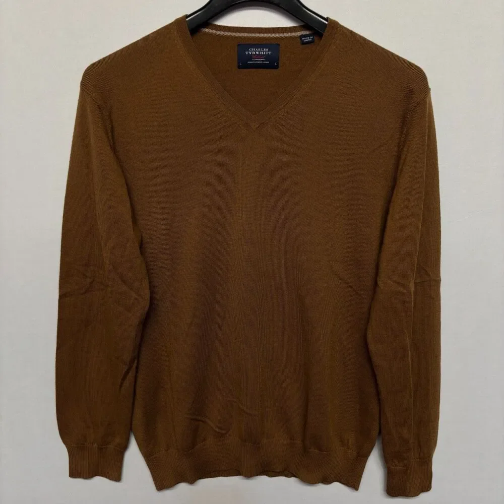 Charles Tyrwhitt Men Extra Fine Merino Wool Sweater Size Large Brown C133 -27
