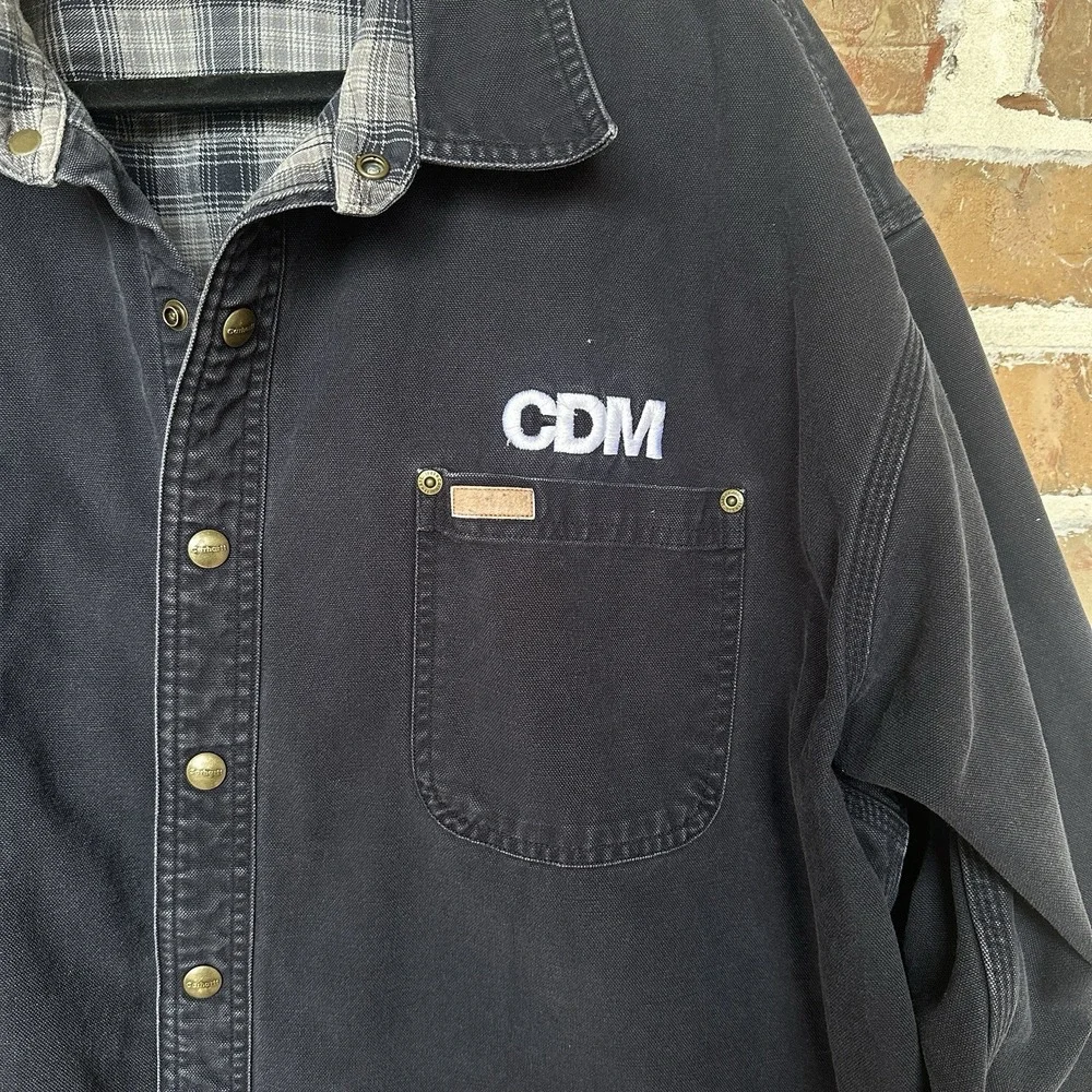 Carhartt‎ Shirt Jacket Men's 2XL Navy Blue Canvas Flannel Lined CDM Logo Company